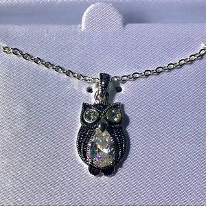 Silver Plated Marcasite Owl Necklace NWOT